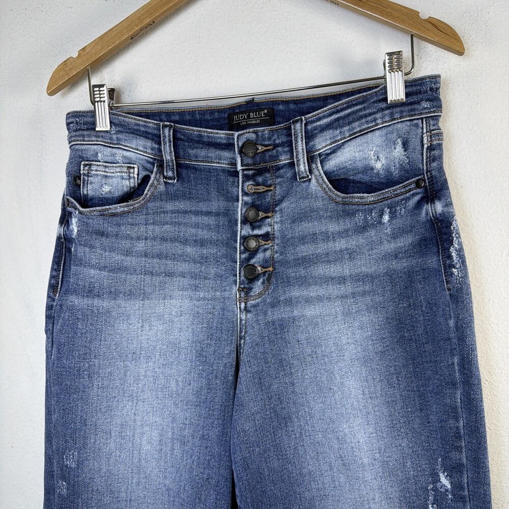 Judy Blue Jeans Women 9 29 Blue High Waist wide leg Distressed Button Fly - Picture 7 of 16